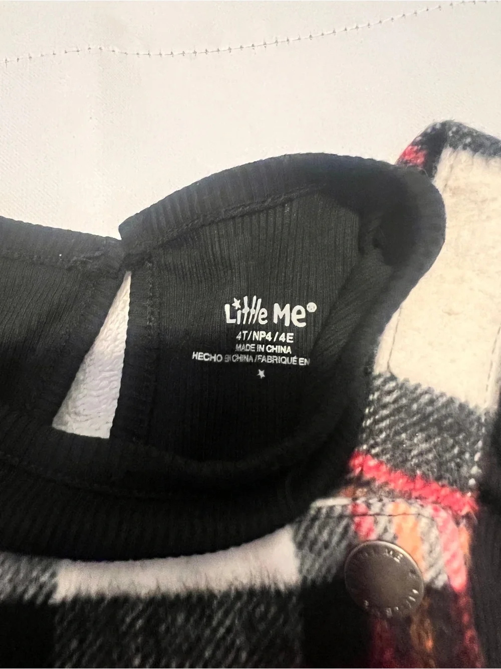 Little Me Red Black Cream Plaid Pinafore Dress Set Size 4